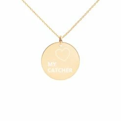 No Errors Sports NE MY CATCHER Engraved Silver Disc Necklace